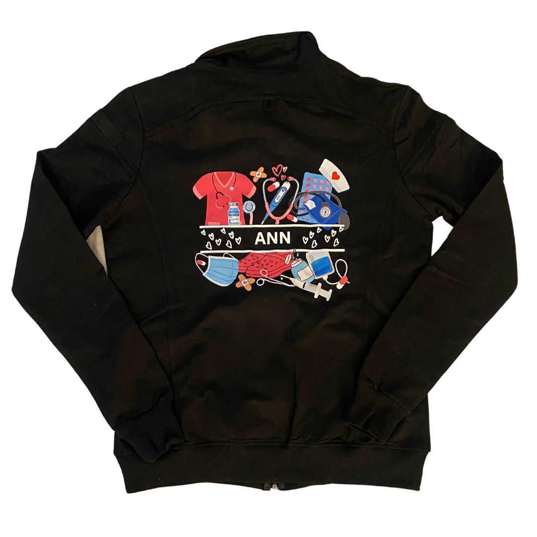 Scrub Jacket w/custom name Black