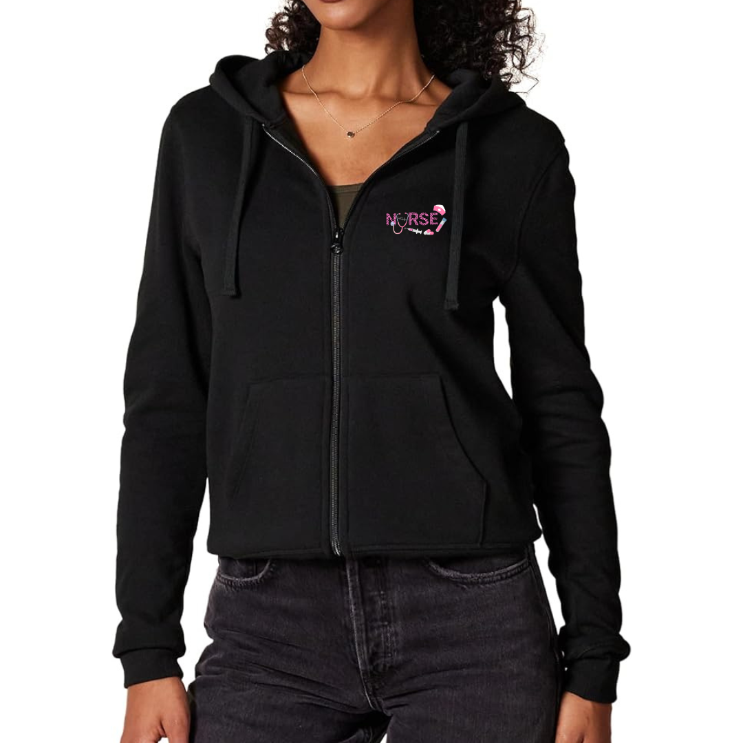 Nurse Design Black Hooded Zip-Up